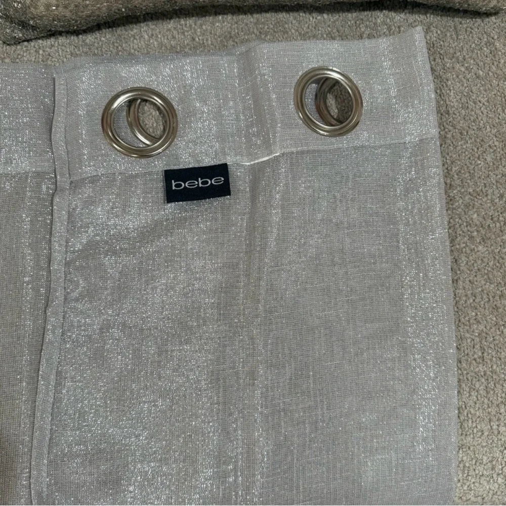bebe Metallic Silver Sheer Grommet Curtain Panel